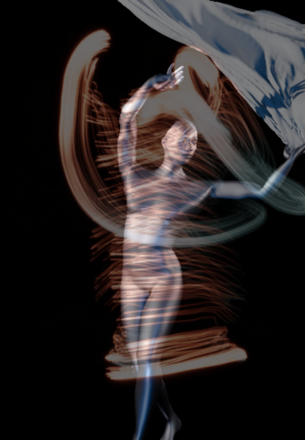 Digitale Darstellung eines abstrahierten Körpers in Bewegung