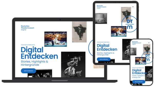 Website-Mockup des Deutschen Theatermuseums auf Laptop, Tablet und Smartphone
